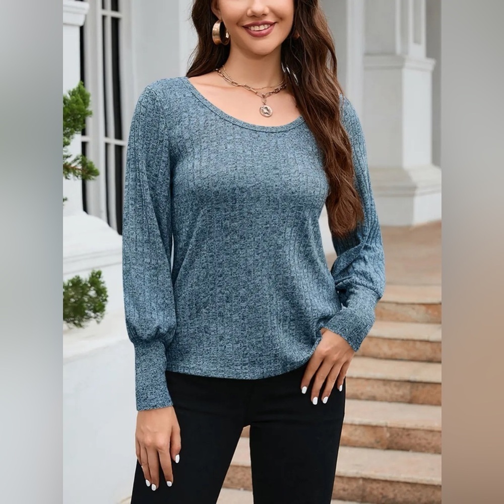 Serene Ribbed Lantern Sleeve Knit Top